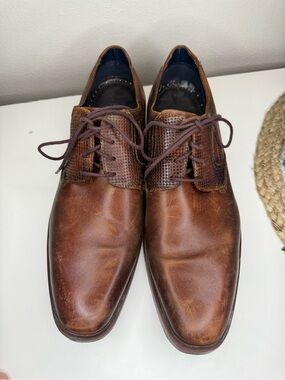 Stacy Adams Men’s Brown Leather Oxford Dress Shoes Size 12 Textured Lace Up